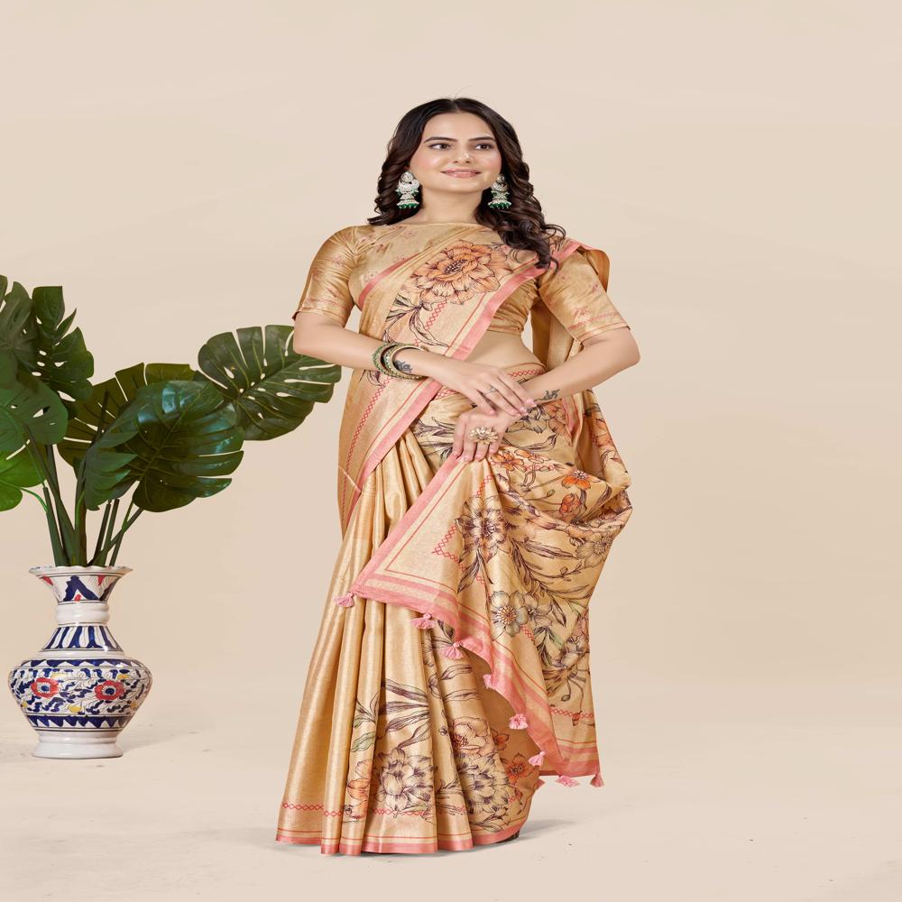 coloured Floral Art Silk Saree
