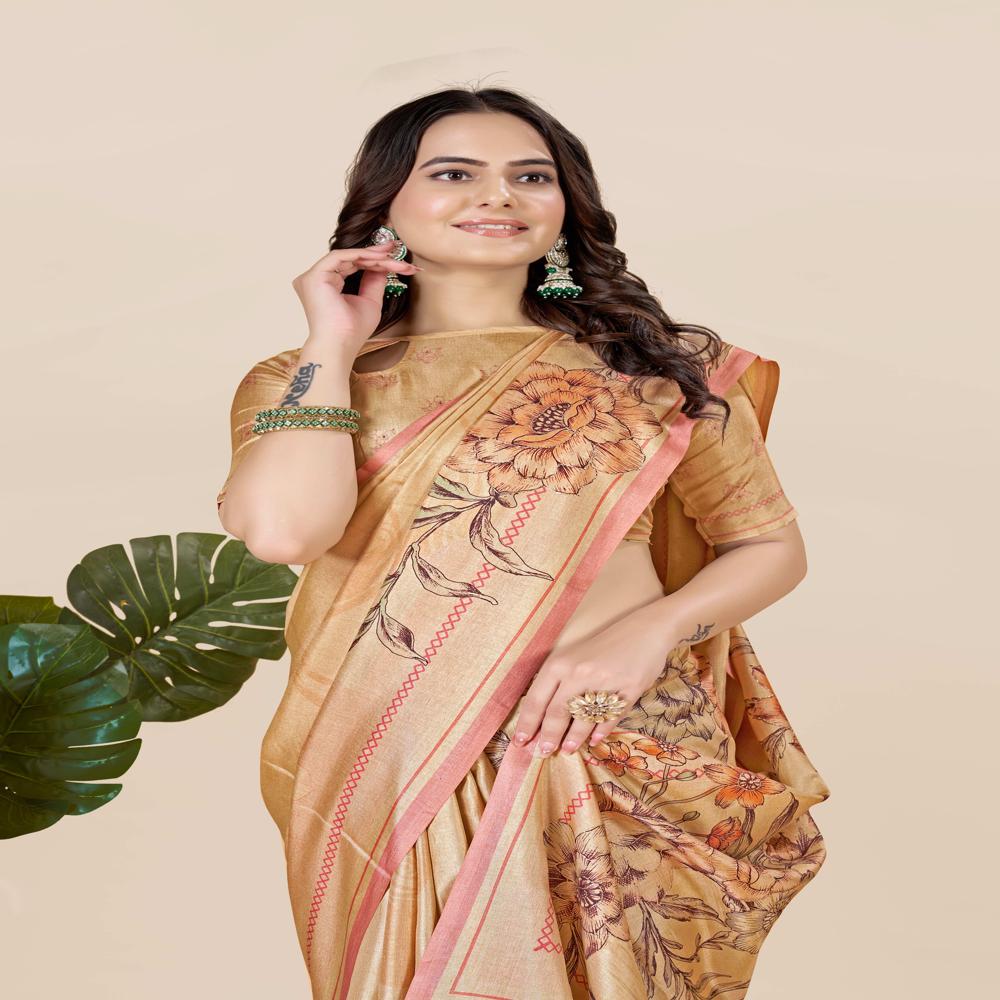 coloured Floral Art Silk Saree