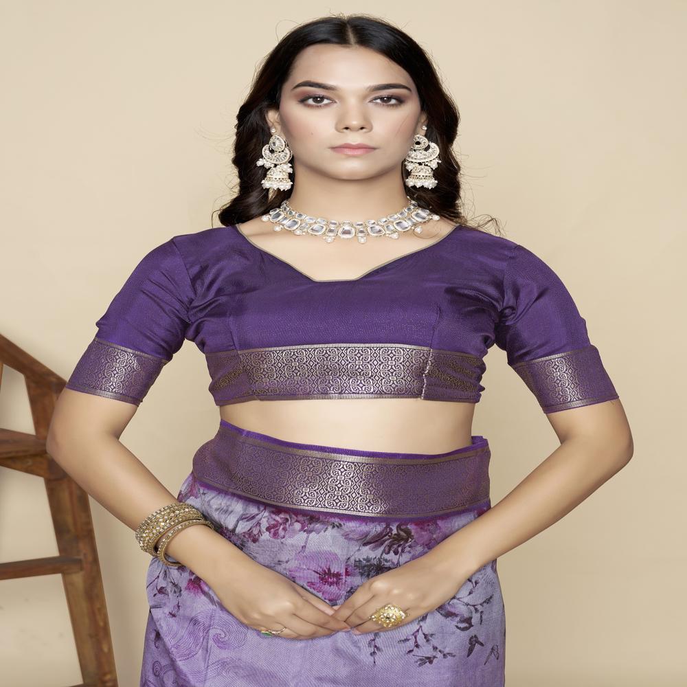 Floral Zari Kanjeevaram Saree - Color: Purple