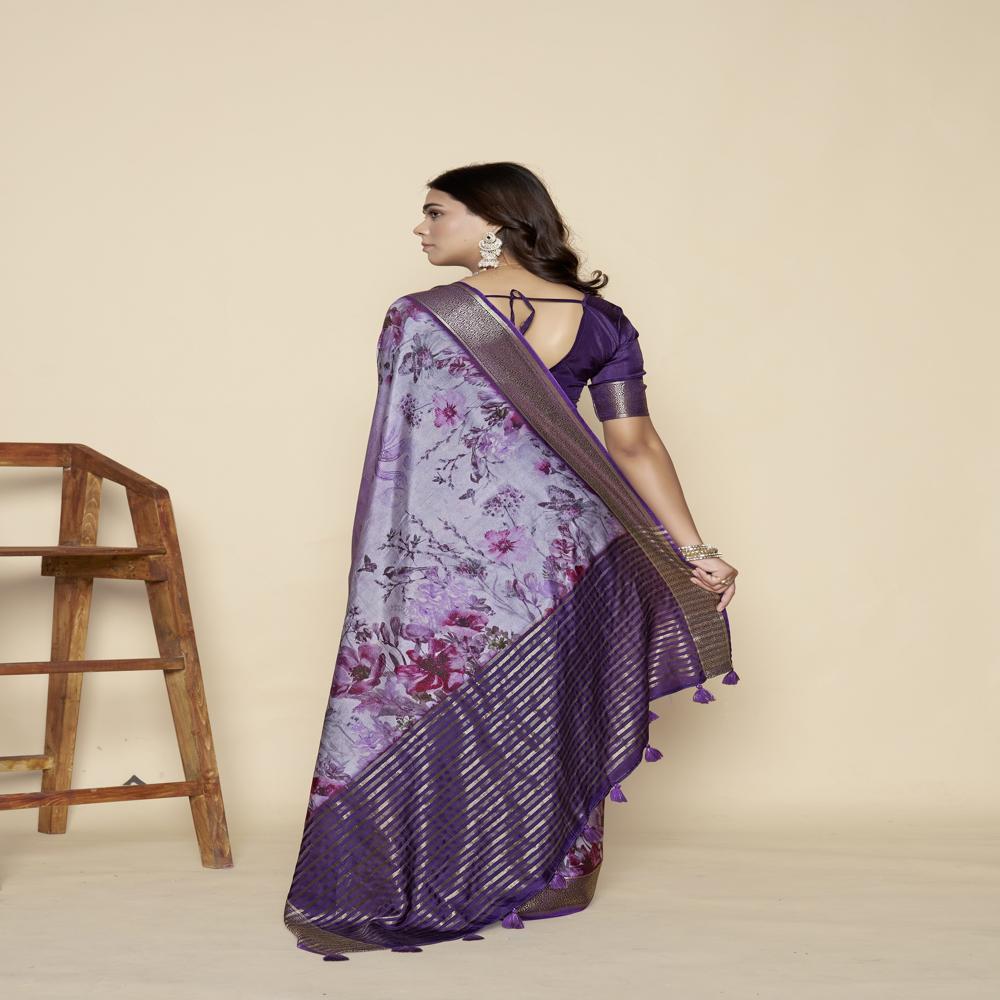 Floral Zari Kanjeevaram Saree - Color: Purple