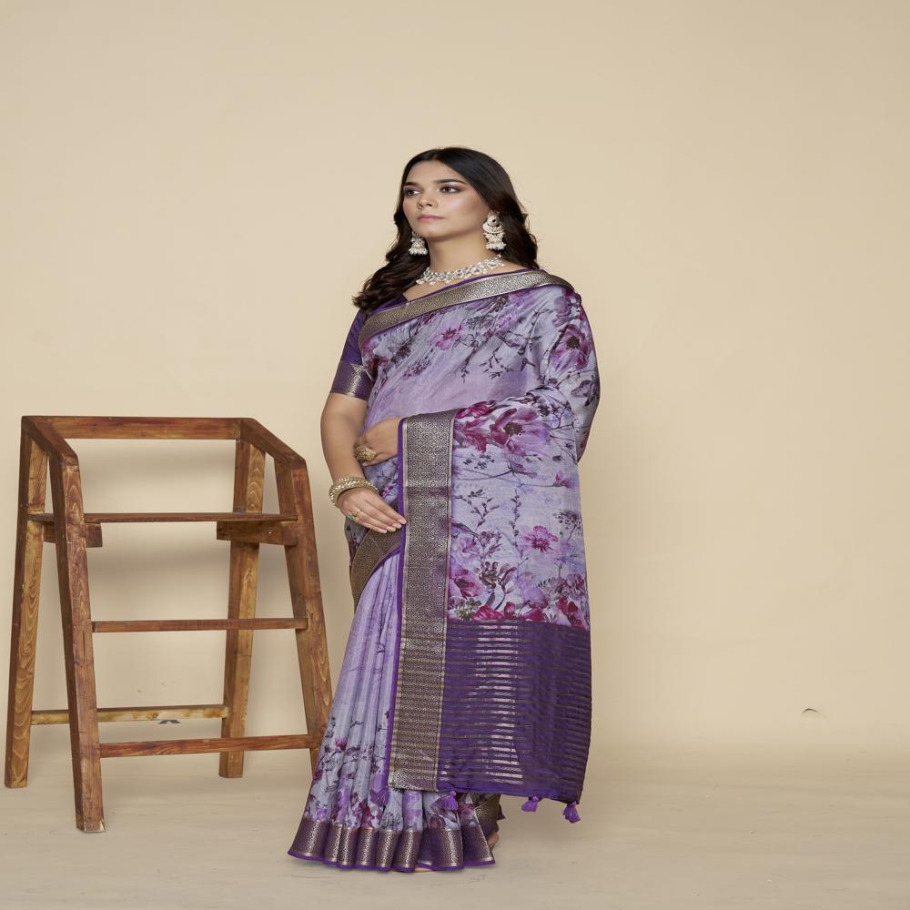 Floral Zari Kanjeevaram Saree - Color: Purple
