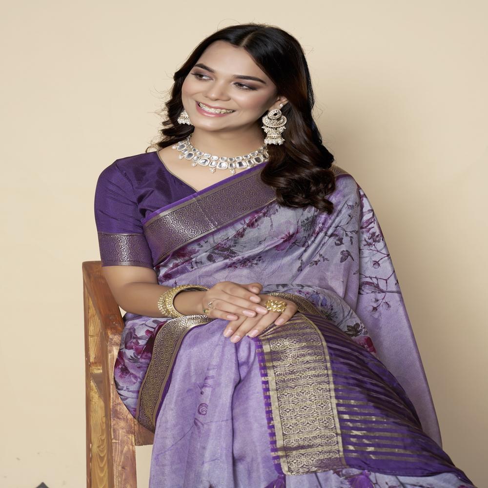 Floral Zari Kanjeevaram Saree - Color: Purple