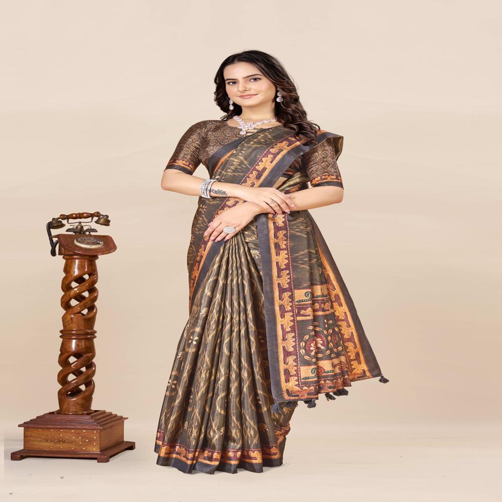 Ethnic Motifs Ikat Saree