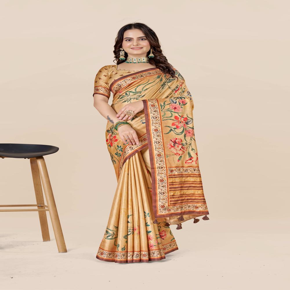 Floral Art Silk Saree - Color: Multicolor