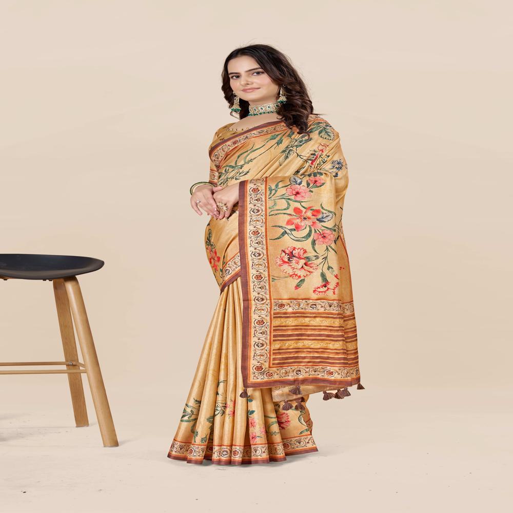 Floral Art Silk Saree - Color: Multicolor