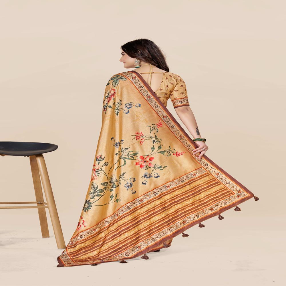 Floral Art Silk Saree - Color: Multicolor