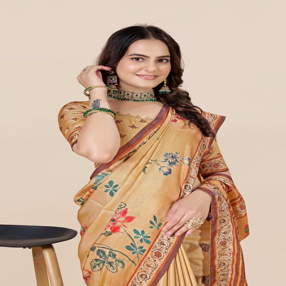 Floral Art Silk Saree - Color: Multicolor