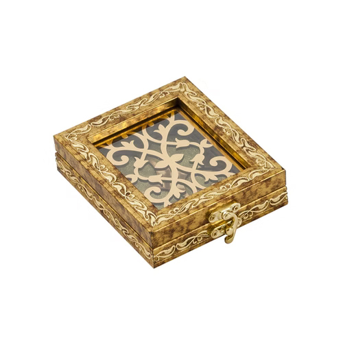 4 Coins Oval Silver Coin Gift Box - Color: Golden