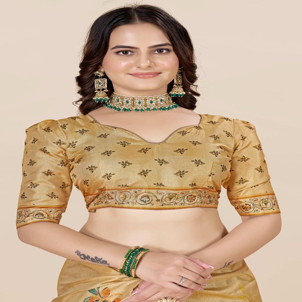 Yellow And Green Floral Saree