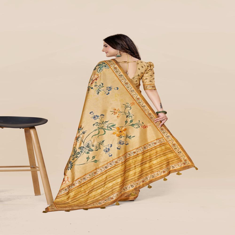 Yellow And Green Floral Saree