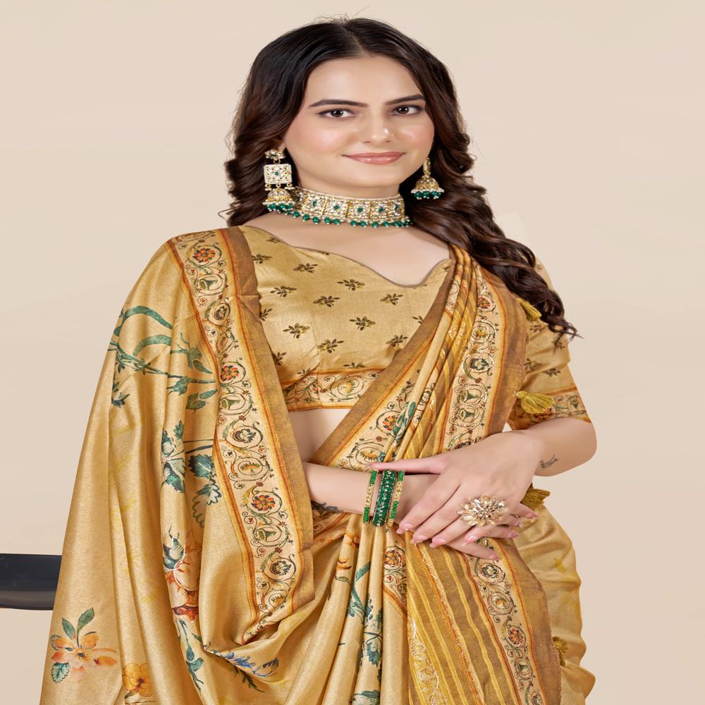 Yellow And Green Floral Saree