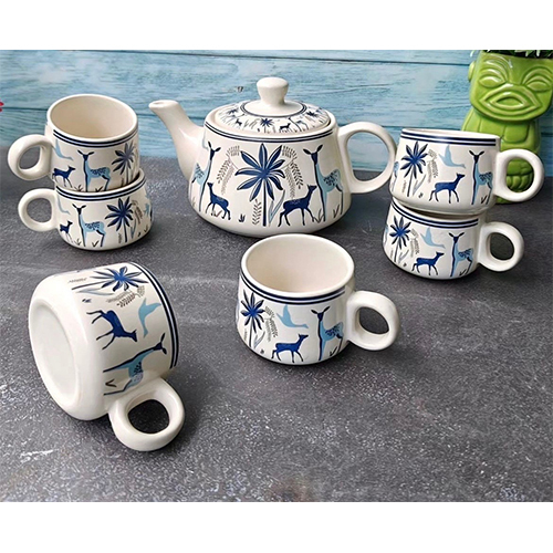 Ceramic Tea Set in Blue Deer Design