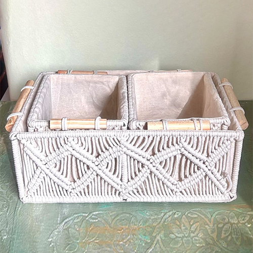 Handwoven Macreme Set of 3  Baskets