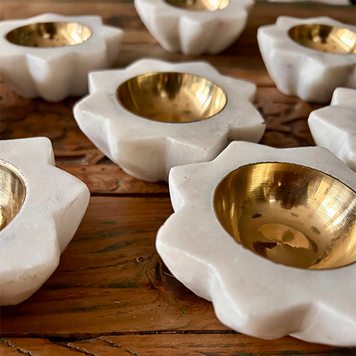 Marble And Brass Diya