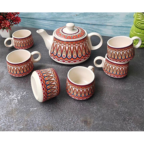 Ceramic Tea Set in Red Moghul Design