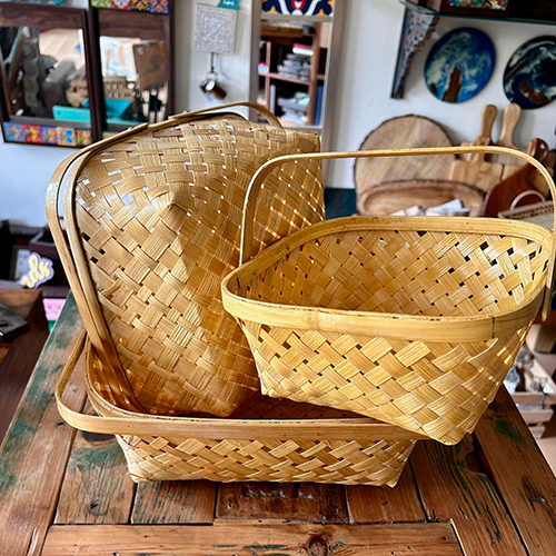 Set Of 3 Bamboo Basket - Color: Brown
