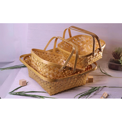 Set Of 3 Bamboo Basket - Color: Brown
