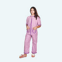 Girls Purple Night Suit Set, Half Sleeve Full Length In Cotton