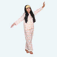 Girls Orange Night Suit Set, Full Sleeve Full Length In Cotton