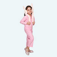 Girls Pink Night Suit Set, Full Sleeve Full Length In Cotton