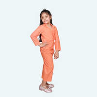 Girls Orange Night Suit Set, Full Sleeve Full Length In Cotton
