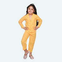 Girls Yellow Night Suit Set, Full Sleeve Full Length In Cotton