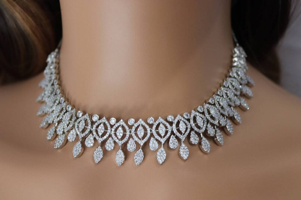 Moissanite Choker Necklace Set | 18K White Gold Bridal Jewelry