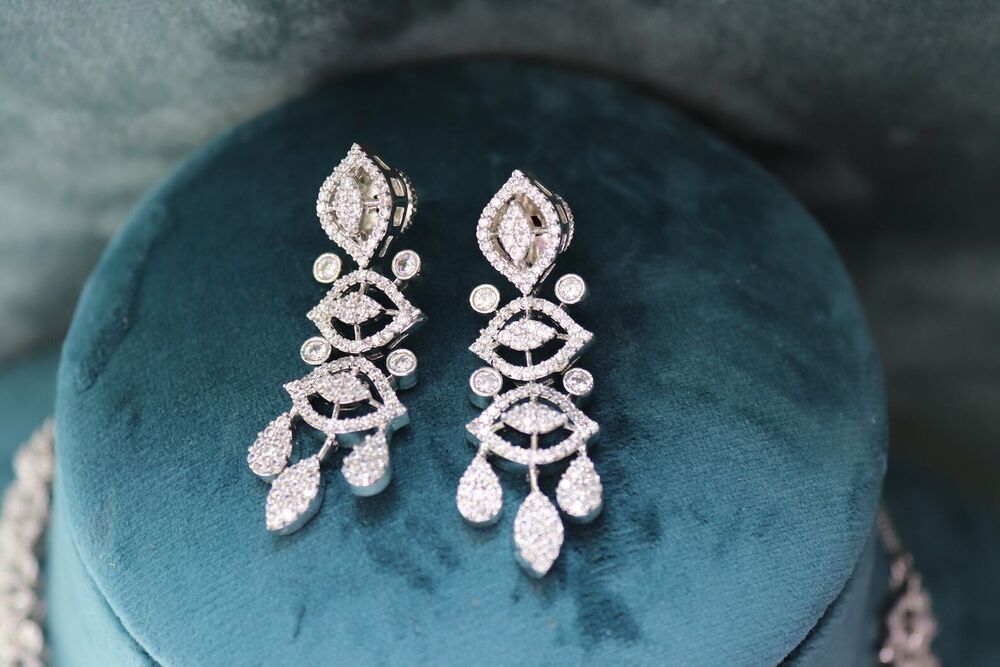 Moissanite Choker Necklace Set | 18K White Gold Bridal Jewelry