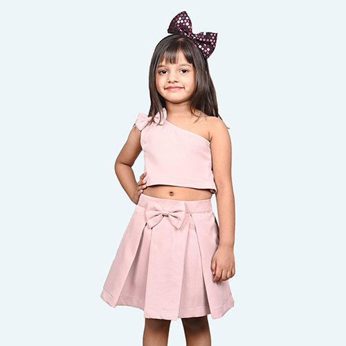 Girls Champagne Tulle Party Dress, One shoulder Layered skirt, knee length in Crepe