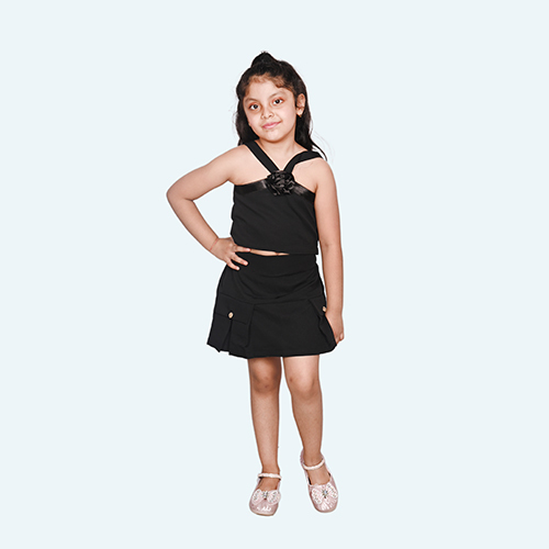 Girls Black Tulle Party Dress, Sleeveless Layered skirt, knee length in Crepe