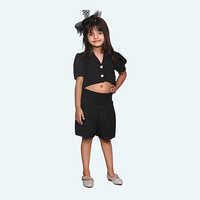 Girls Black Tulle Party Dress, Sleeve Layered skirt, knee length in Crepe