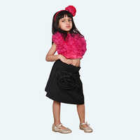 Girls Magenta Tulle Party Dress, One shoulder Layered skirt, knee length in Organza