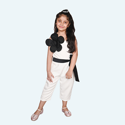 Girls White Tulle Party Dress, One shoulder Layered skirt, knee length in Crepe