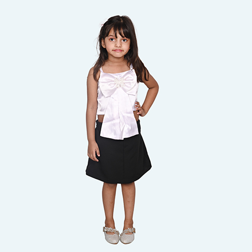 Girls White Tulle Party Dress, Spaghetti Layered skirt, knee length in Satin