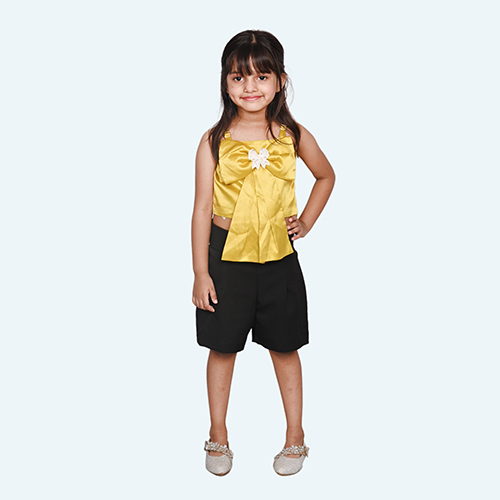 Girls Yellow Tulle Party Dress, Spaghetti Layered skirt, knee length in Satin