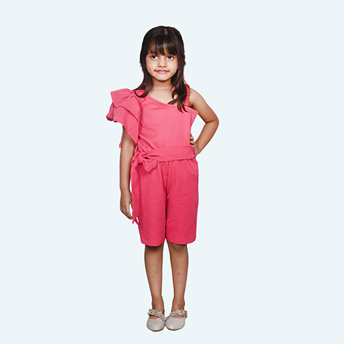 Girls Magenta Jump suit, Sleeveless knee length in Crepe