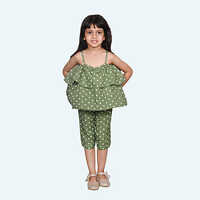 Girls Green Jump suit, Spaghetti knee length in Crepe