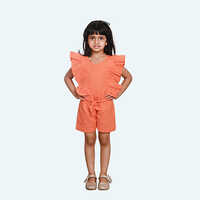 Girls Orange Jump suit, sleeveless knee length in Cotton