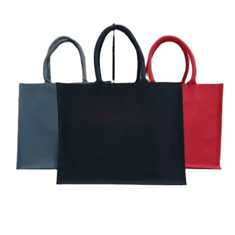 Wholesale Black Fancy Cotton Drawstring Tote Bag with Zip Foldable Promotional Jute Bag