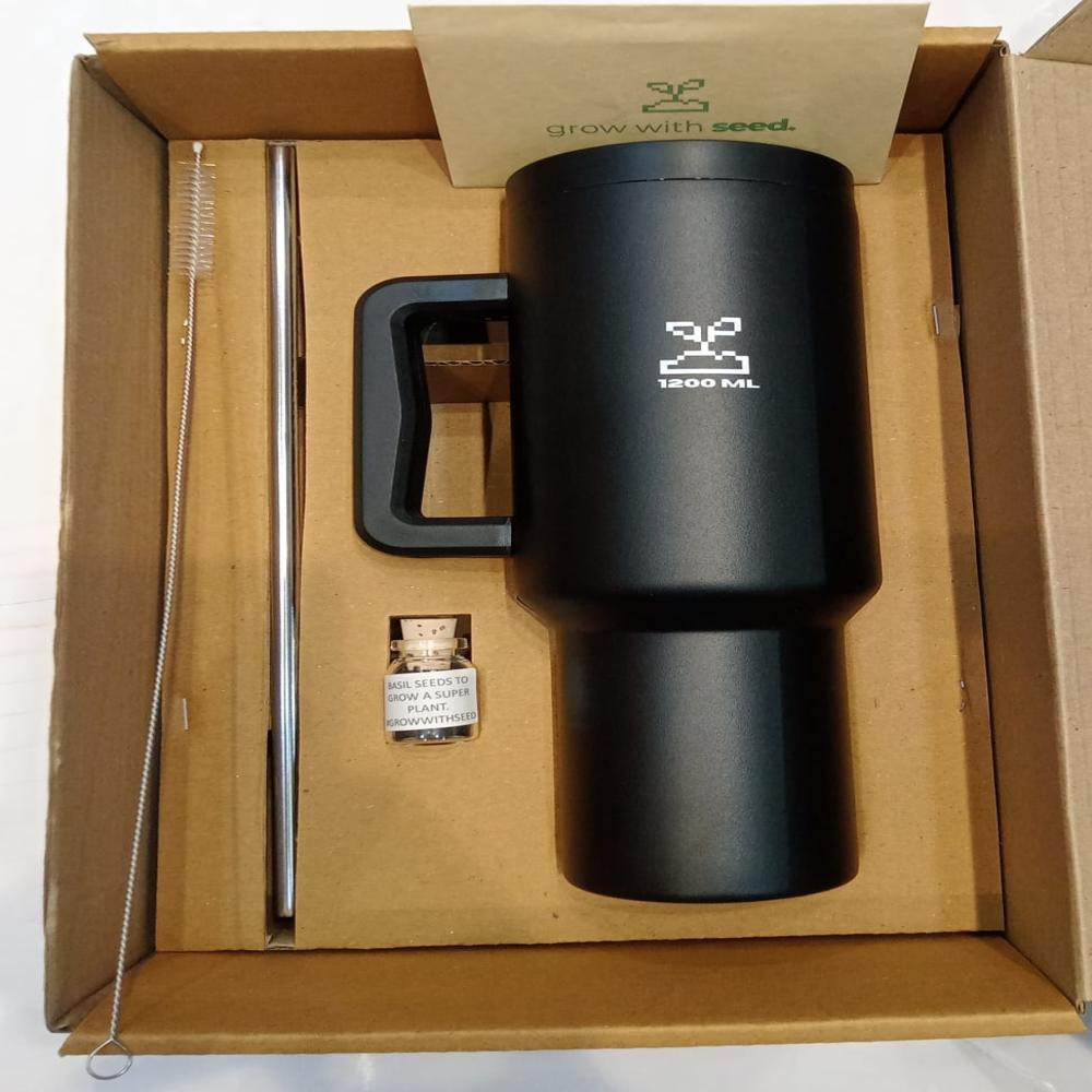 1200 Ml Stainless Steel Vacuum Insulated Travel Mug With Straw And Handle (1200ml / 1 Pc) - Color: Black