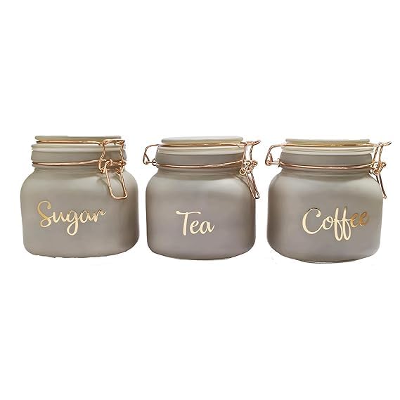 Classic Glass Airtight Containers Tea Coffee Sugar Containers For Kitchen Storage Containers With Lid For Tea Coffee & Sugar Storage Box Set Of 3 (Grey) - Feature: Eco-Friendly