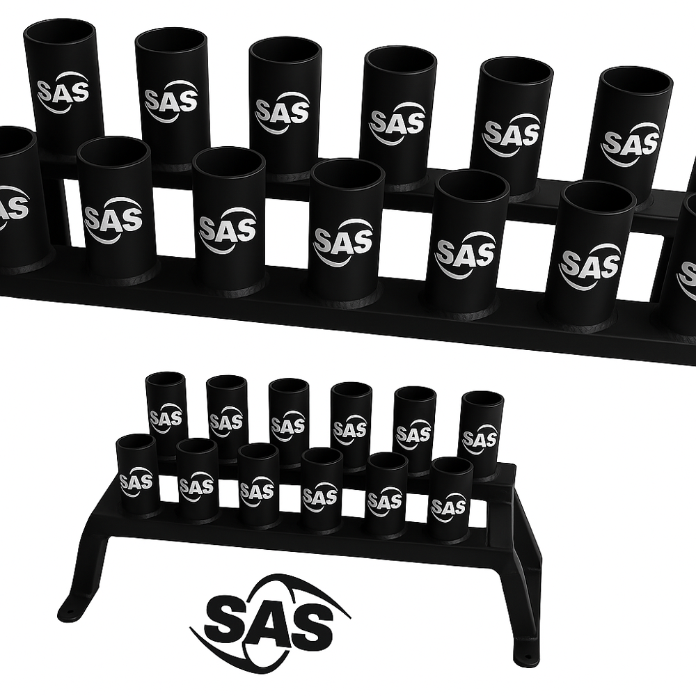 Barbell Rod Stand - Heavy Duty Steel, 90x60x32 Cm, Black | 6 Rod Holders, Powder Coated, Anti-skid Base, 300 Kg Capacity