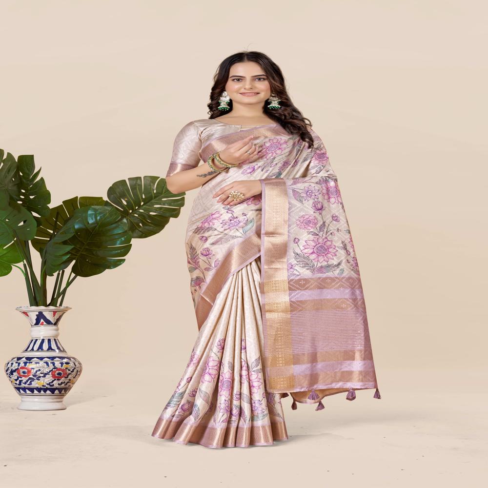 Lavender And Gold-toned Saree - Color: Multicolor