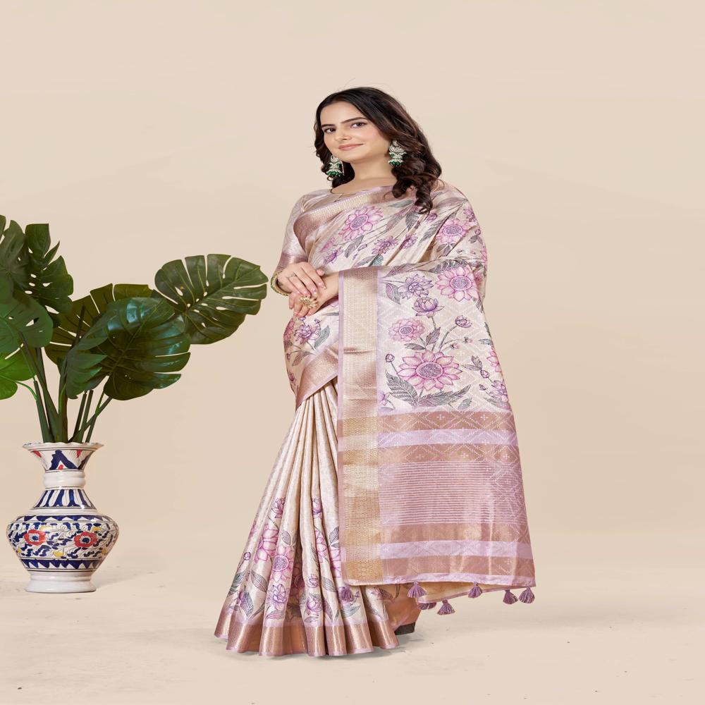 Lavender And Gold-toned Saree - Color: Multicolor