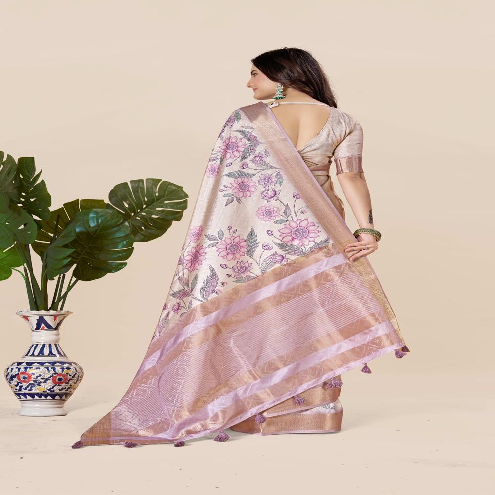 Lavender And Gold-toned Saree - Color: Multicolor