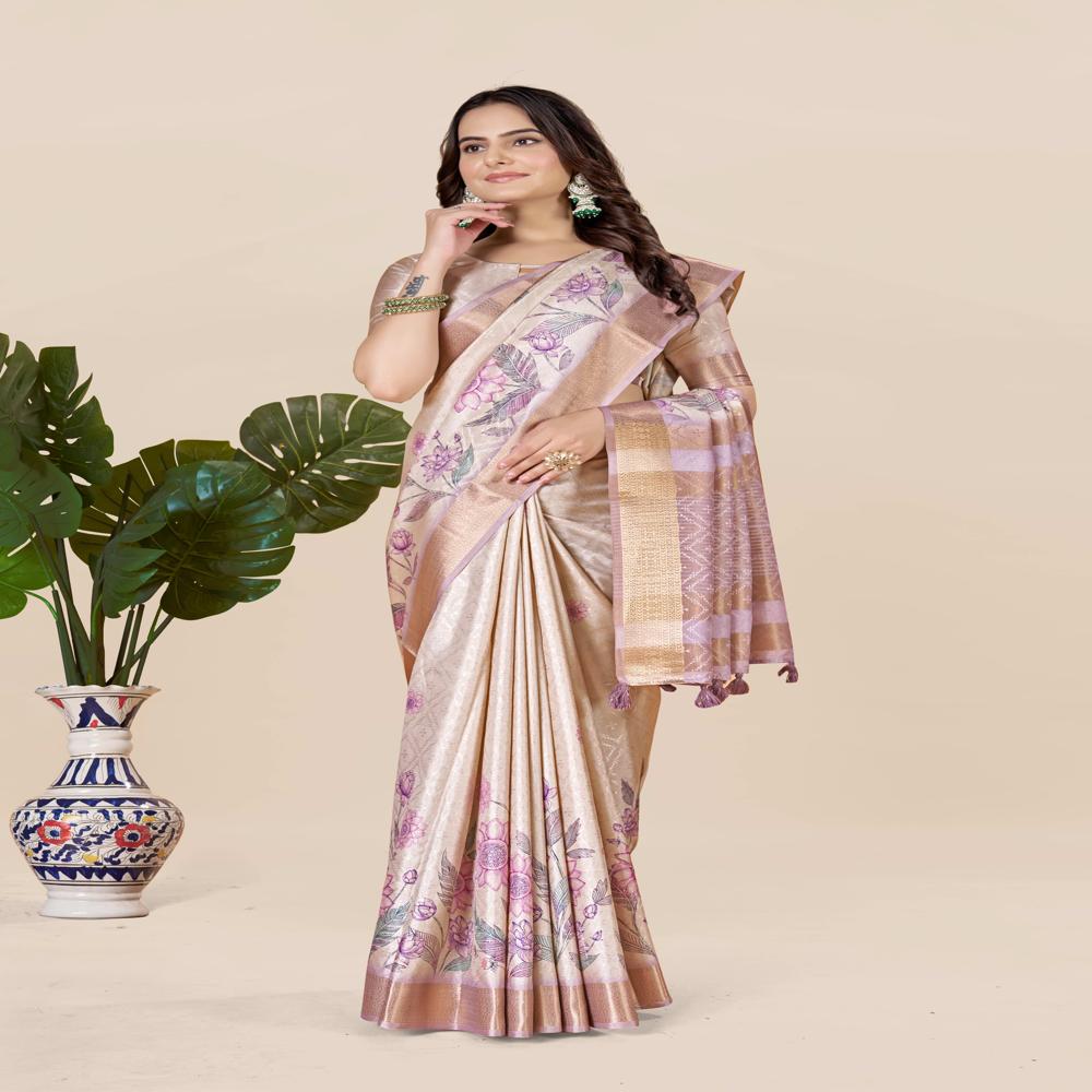 Lavender And Gold-toned Saree - Color: Multicolor