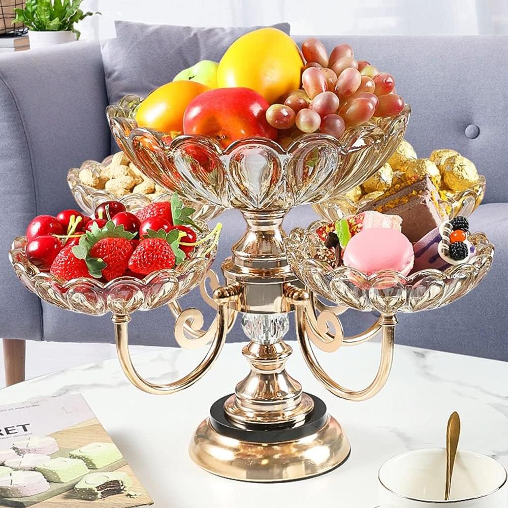 Fruit Bowl Fruit Bowl Fruit Plate Decorations Luxury Style Multi Layer Crystal Glass Plate Home Living Room Coffee Table Decorations Fruit Tray - Capacity: 1.8 Ltr