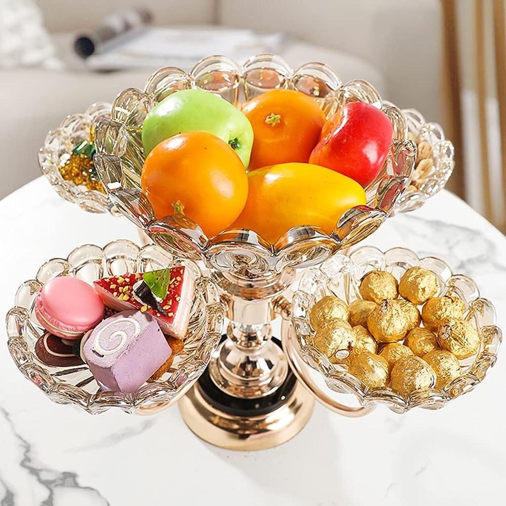 Fruit Bowl Fruit Bowl Fruit Plate Decorations  Luxury Style Multi Layer Crystal Glass Plate Home Living Room Coffee Table Decorations Fruit Tray