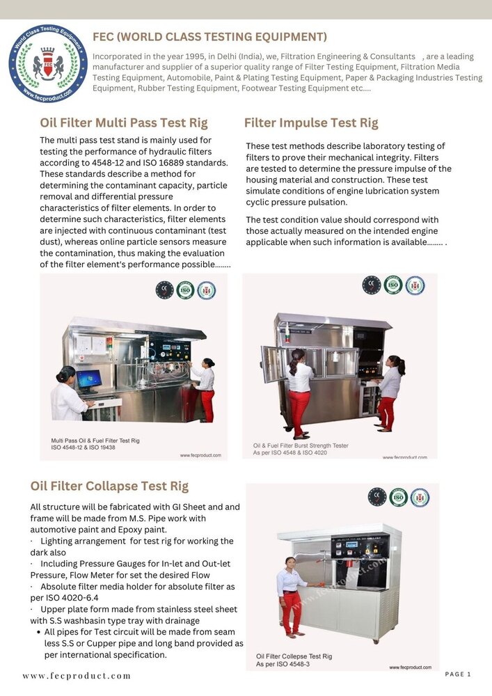 Fuel Filter Test Rig - Stainless Steel, 96" X 24" X 96" | Electric Powered, Sleek White Finish, 220-240v Voltage