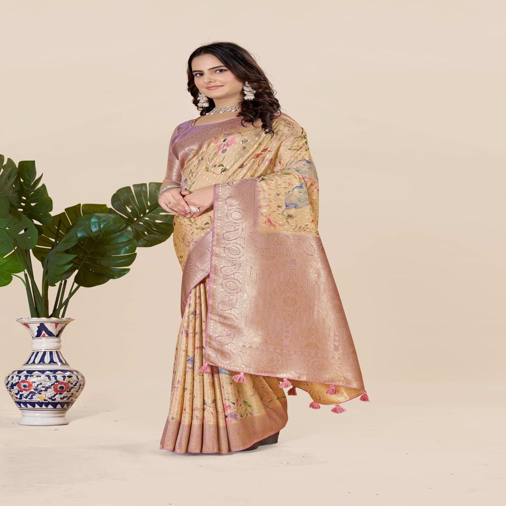 Purple And Pink Tussar Saree